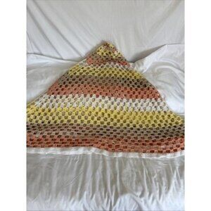 Vtg Crochet Granny square Fall Color Afghan 60”x60” Sofa Throw